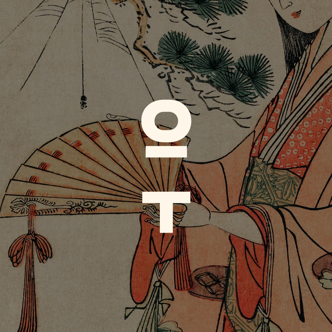 Projeto Quarenta e três da Nhdesign: Ícone da marca Quarenta e Três sobre fundo com ilustração japonesa