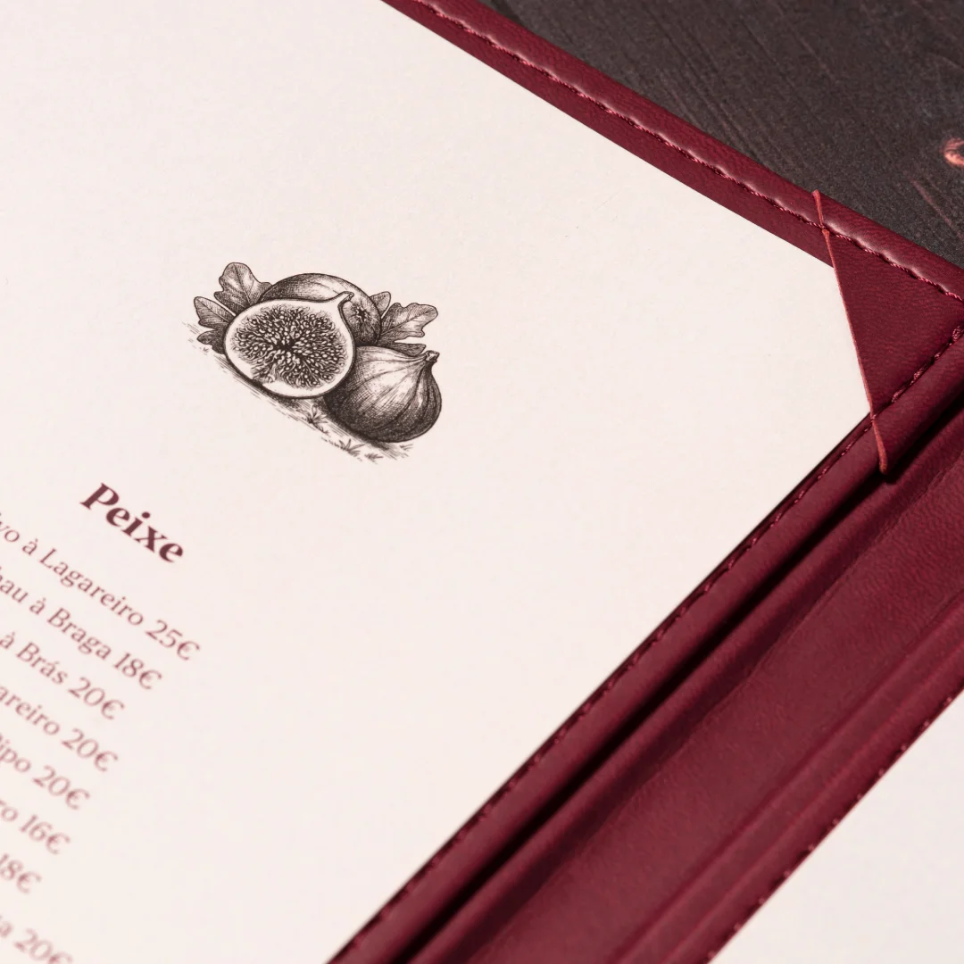 Projeto Casa Figueira da Nhdesign: Detalhe da composição editorial e ilustração do menu