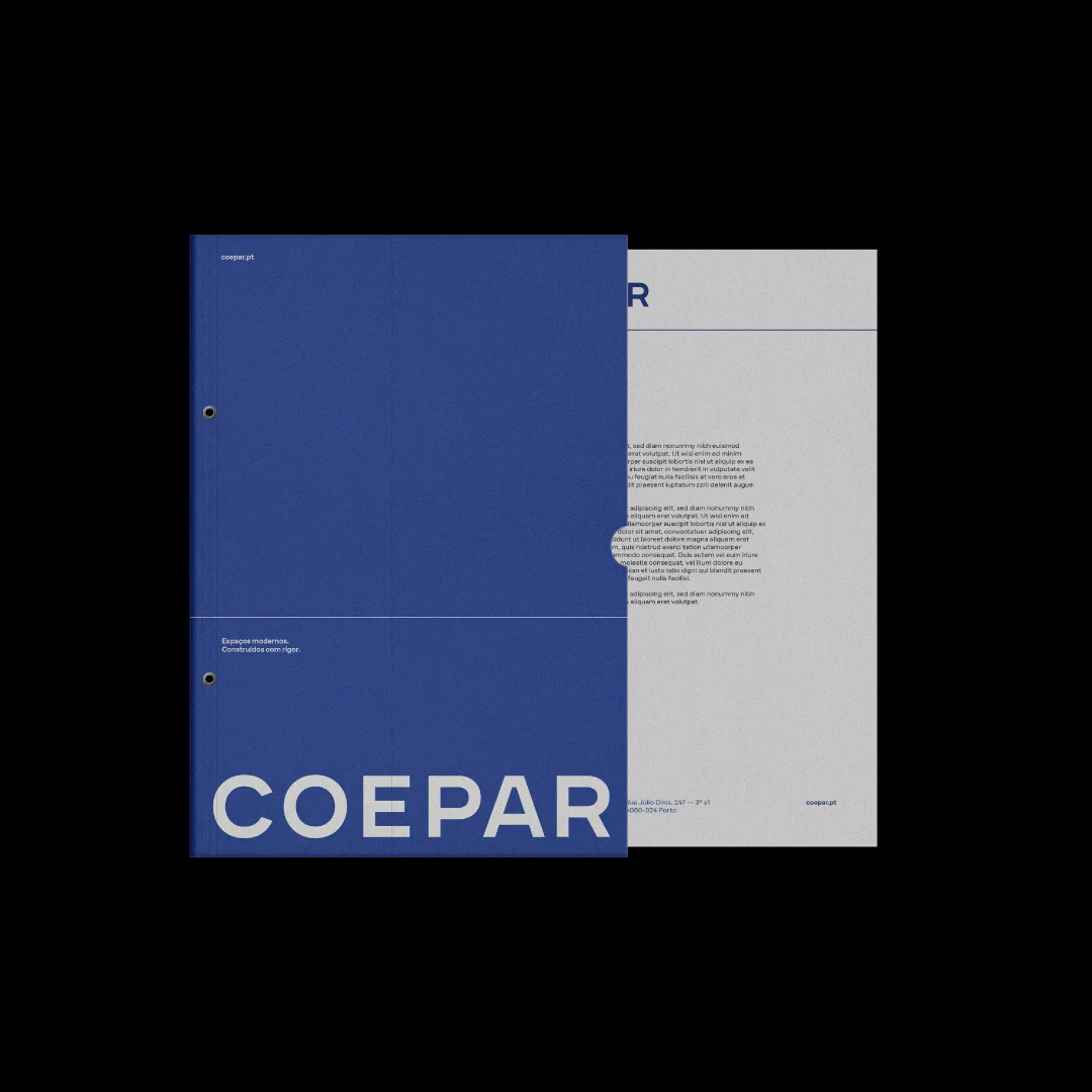 Projeto Coepar da Nhdesign: Conjunto de documentos Coepar com layout minimalista em azul e branco