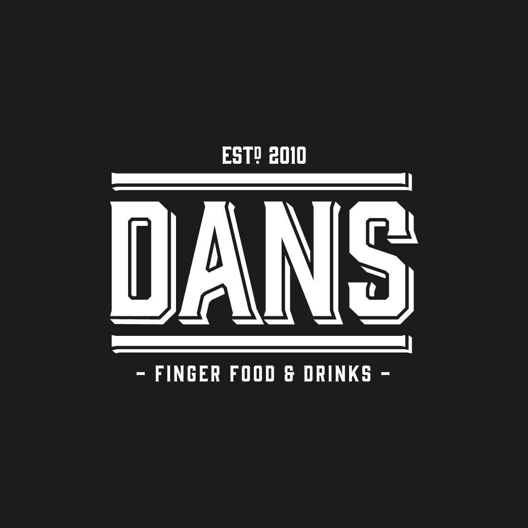 Projeto DANS da Nhdesign: Logótipo DANS em branco sobre fundo preto