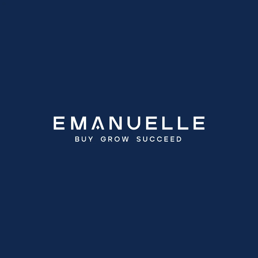 Projeto Emanuelle da Nhdesign: Logo da Emanuelle sobre fundo azul