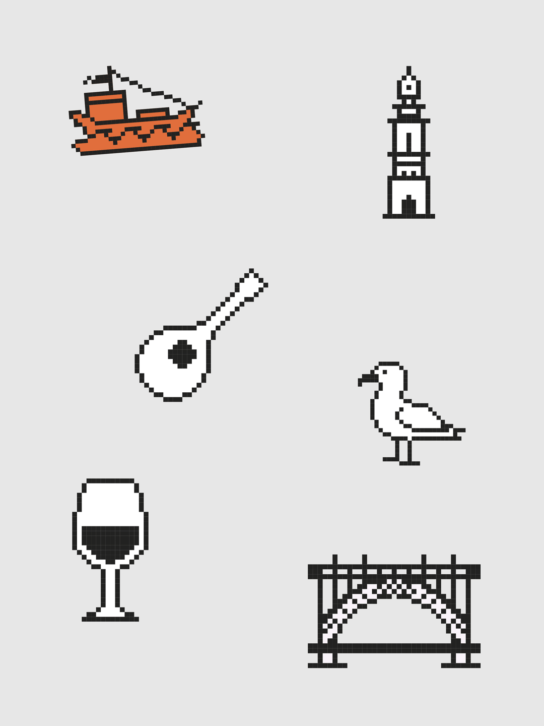 Projeto Porto E-Pass da Nhdesign: Conjunto de ícones inspirado nos principais elementos culturais e turísticos do Porto.