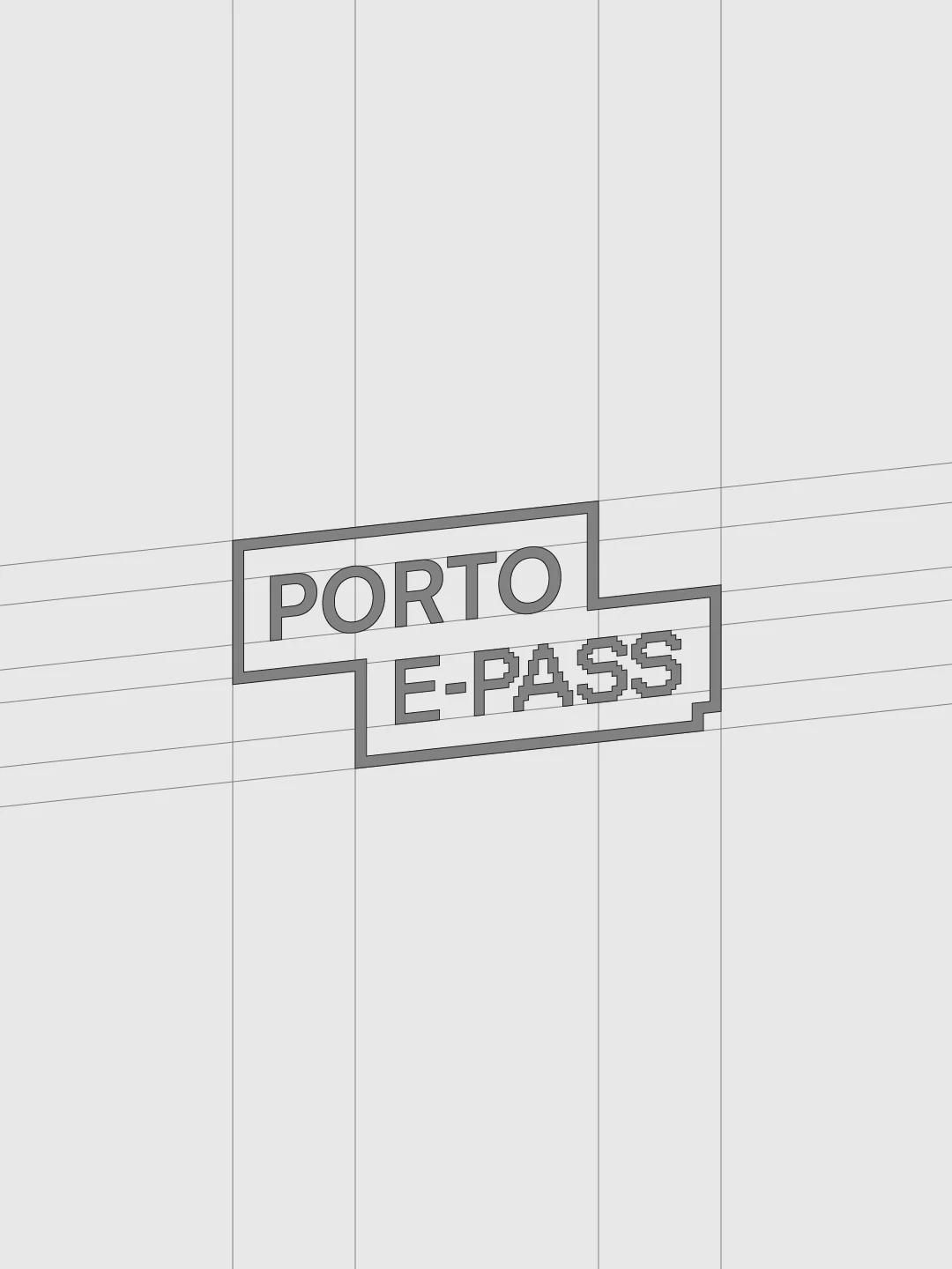 Projeto Porto E-Pass da Nhdesign: Grelha construtiva utilizada no desenvolvimento do logótipo do Porto E-Pass.