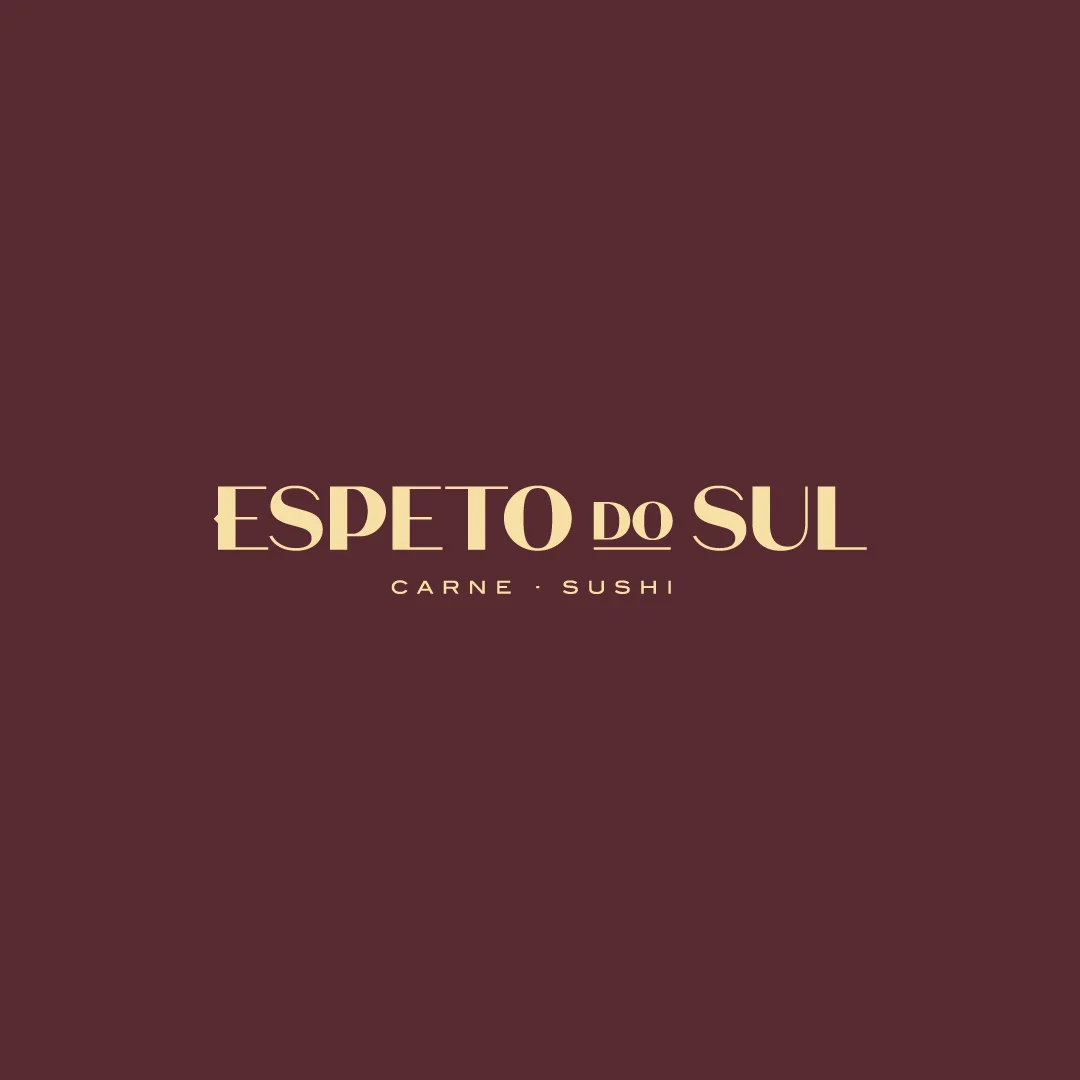 Projeto Espeto do Sul da Nhdesign: Logo do Espeto do Sul sobre fundo bordeaux