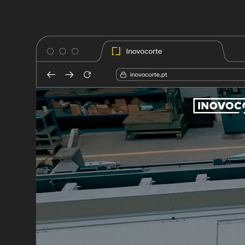 Projeto Inovocorte da Nhdesign: Vista de ecrã com interface digital e favicon da Inovocorte