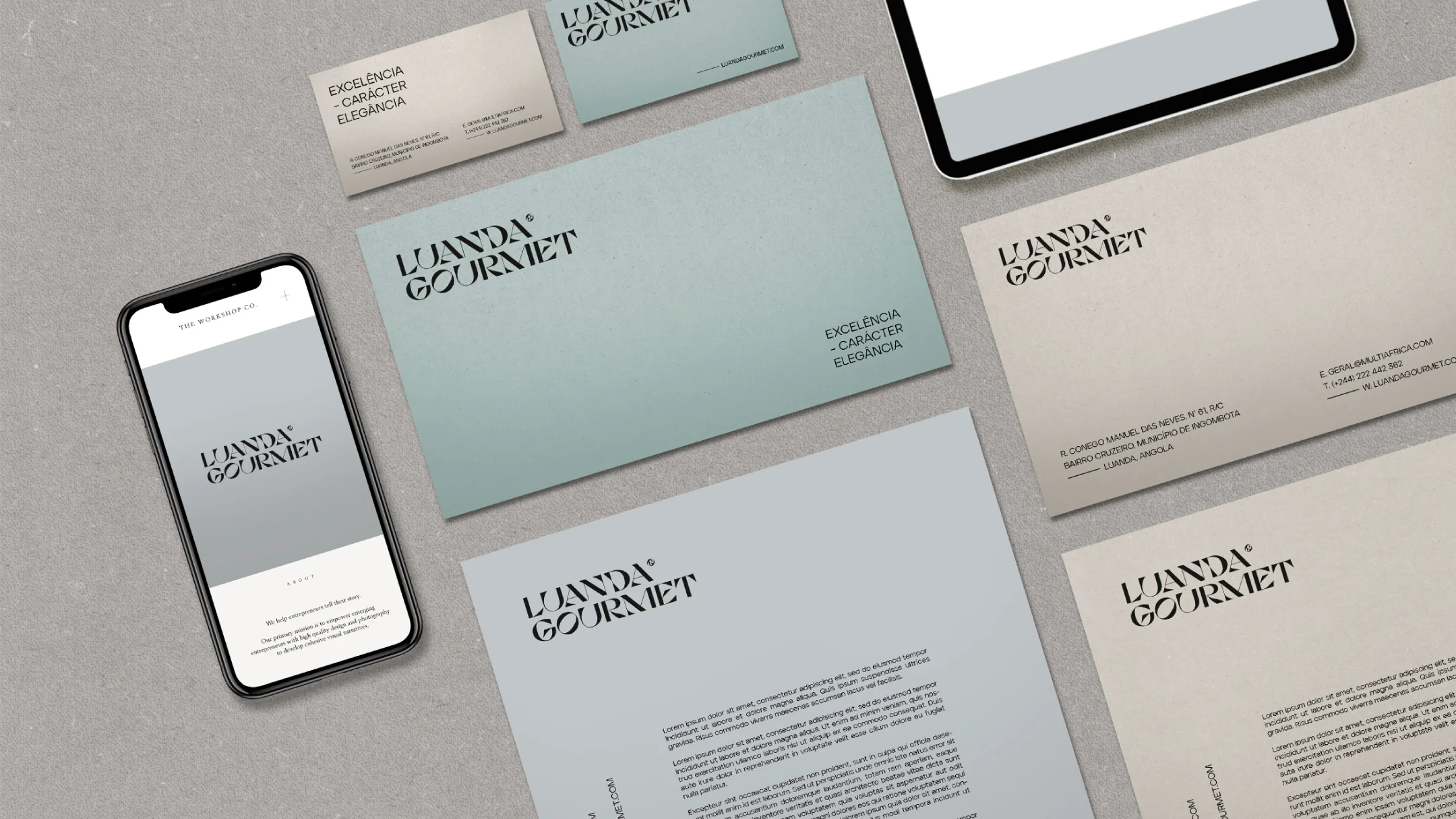 Projeto Luanda Gourmet da Nhdesign: Estacionário da Luanda Gourmet: Envelope, Folha de Carta, Cartão de Visita etc.