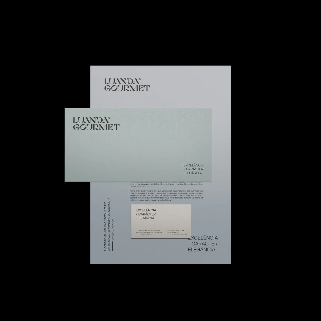 Projeto Luanda Gourmet da Nhdesign: Estacionário da Luanda Gourmet: Envelope, Folha de Carta e Cartão de Visita.