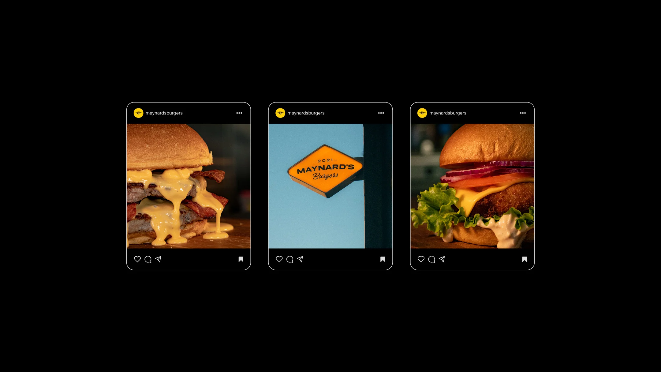 Nhdesign project Maynard's Burgers: Digital layouts with dynamic and consistent visual communication
