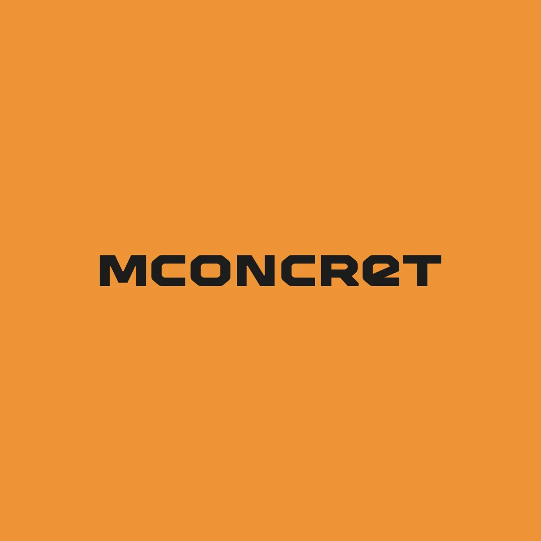 Projeto Mconcret da Nhdesign: Logotipo da Mconcret em fundo laranja.