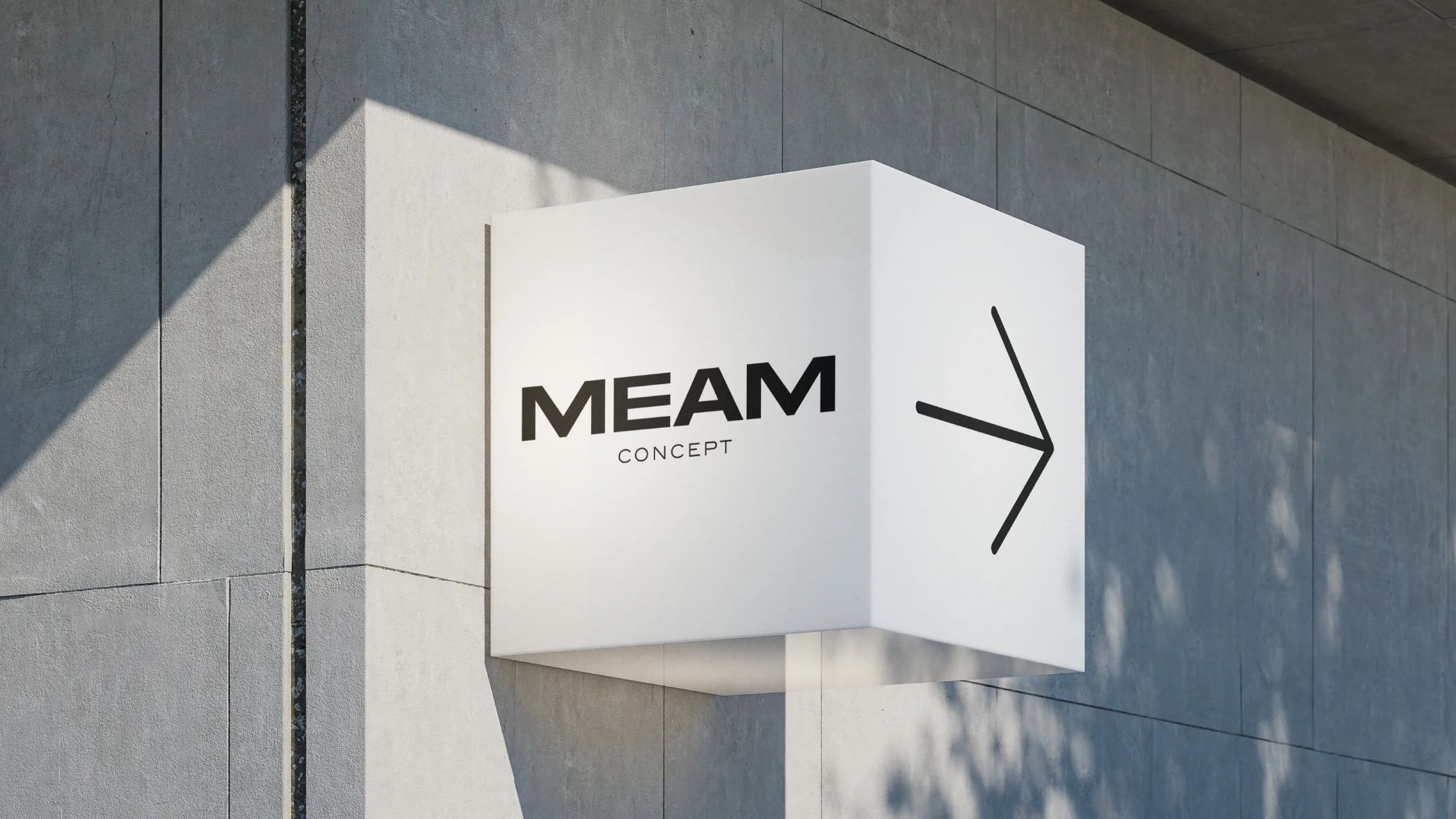Nhdesign project Meam Concept: White signage with the Meam Concept logo