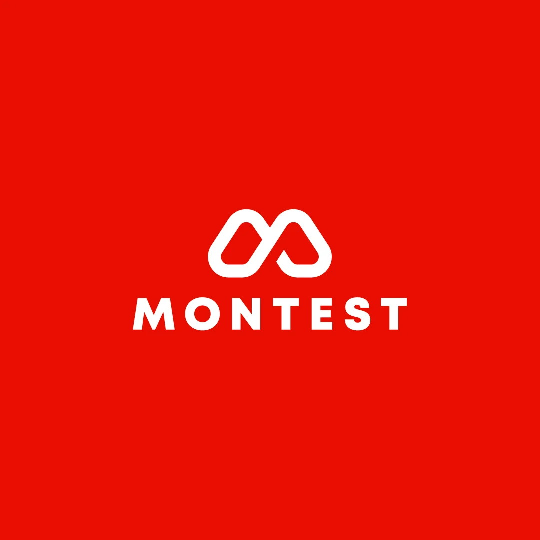 Projeto Montest da Nhdesign: Logotipo da Montest em fundo vermelho.