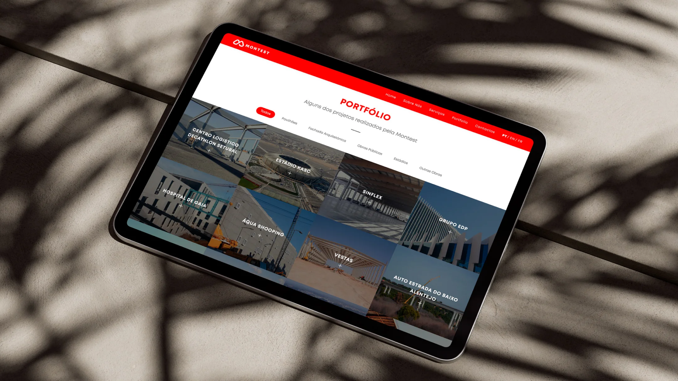 Projeto Montest da Nhdesign: Website da Montest apresentado num tablet.