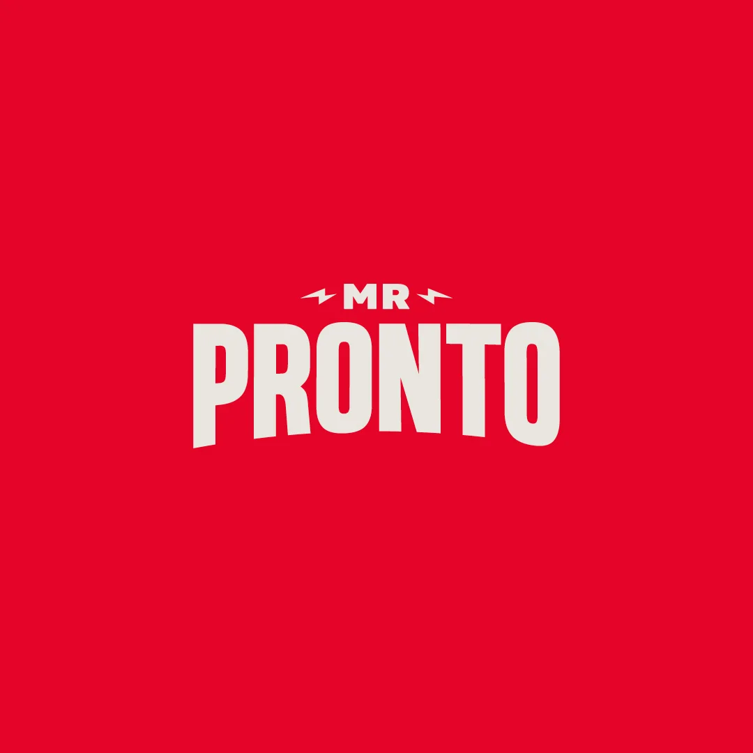 Projeto Mr Pronto da Nhdesign: Logo Mr Pronto sobre fundo vermelho