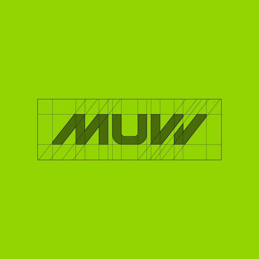 Projeto MUVV da Nhdesign: Grelha de construção do logo da Muvv.