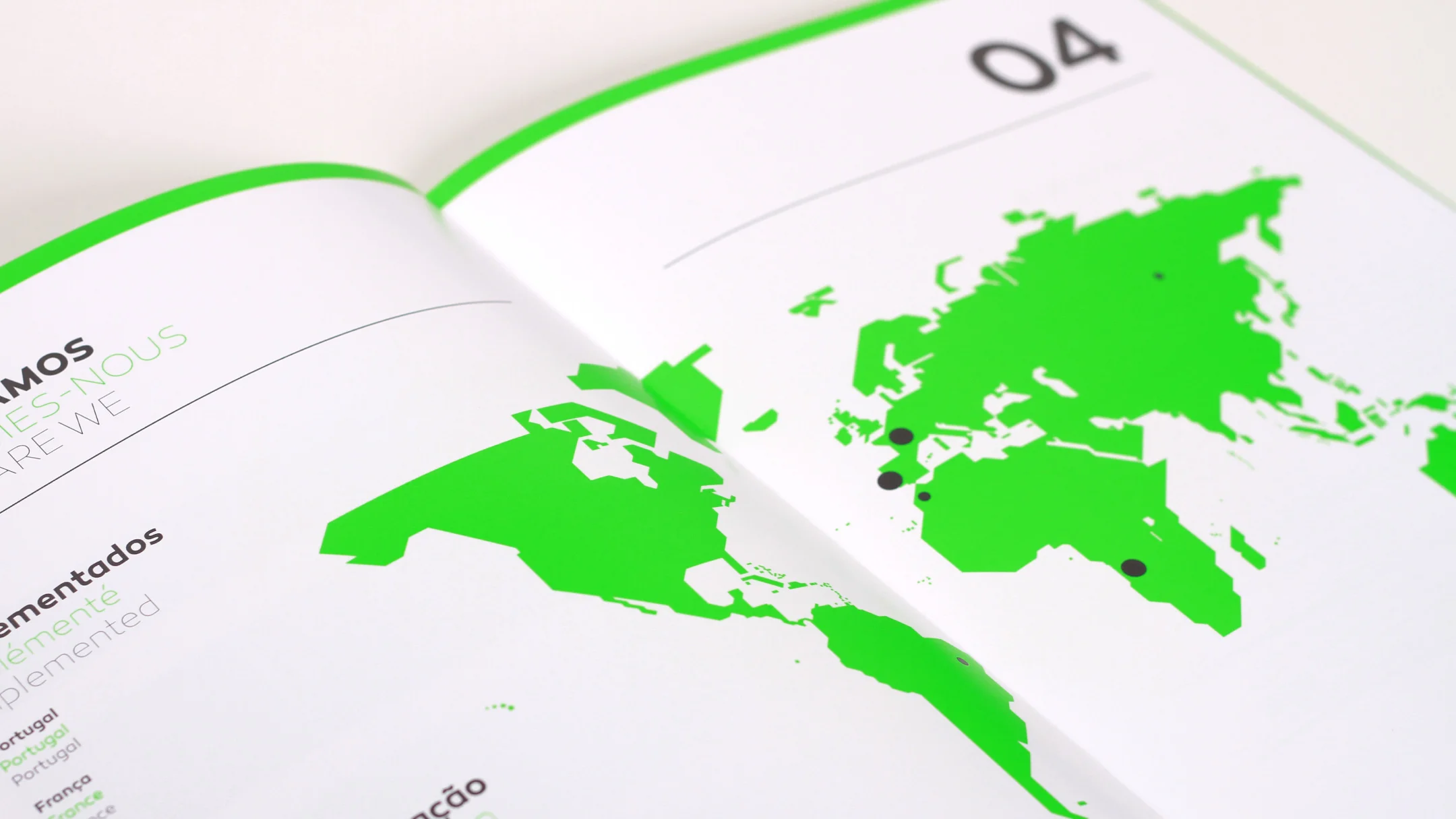 Projeto NB Klima da Nhdesign: Página de catálogo NB Klima com mapa mundial e design verde