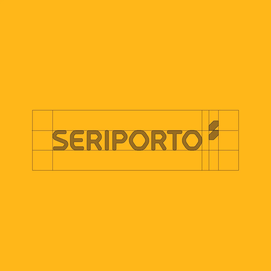 Projeto Seriporto da Nhdesign: Logotipo da Seriporto com grelha de construção tipográfica em fundo amarelo.