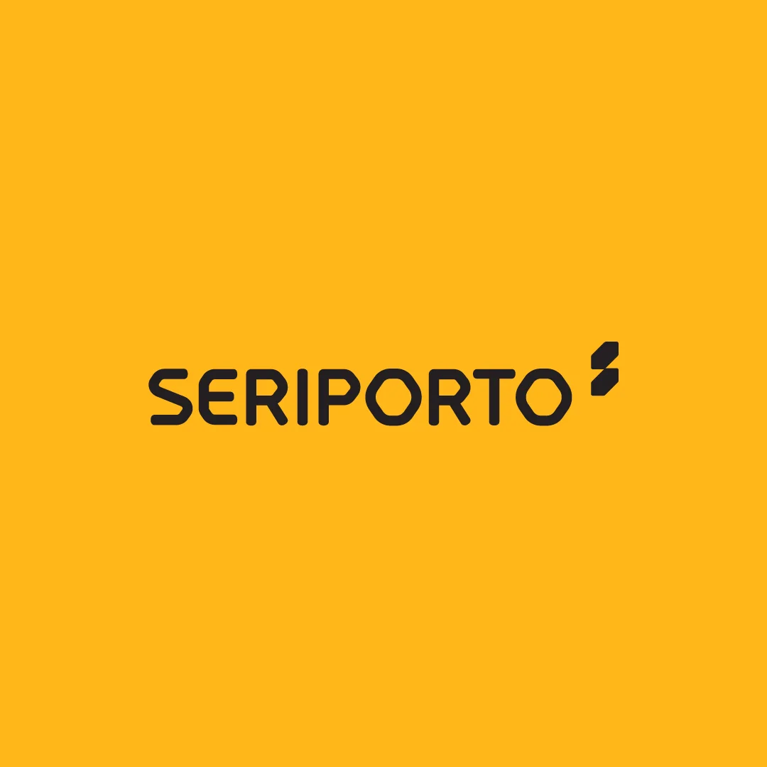 Projeto Seriporto da Nhdesign: Logotipo da Seriporto em fundo amarelo.