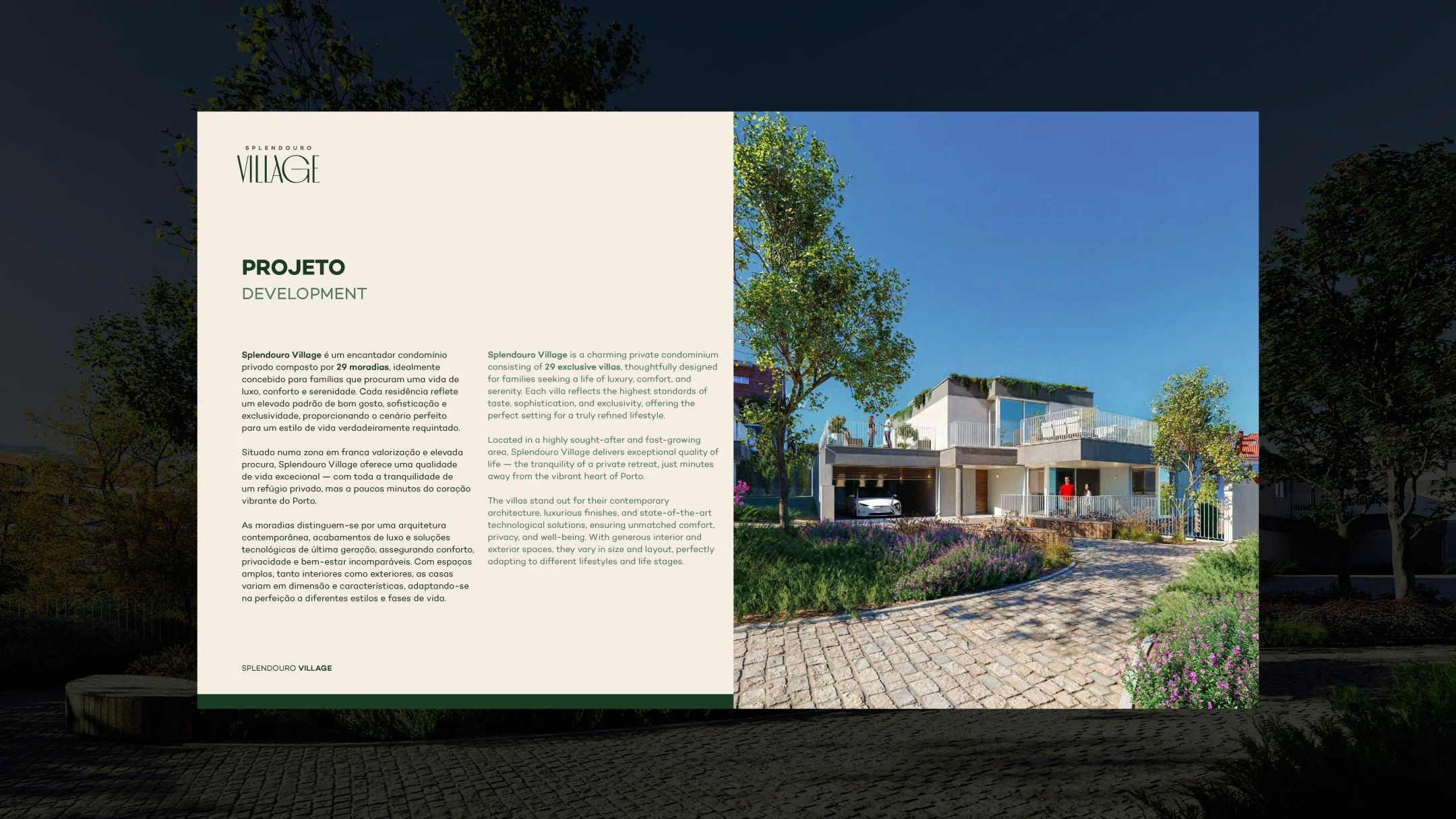 Projeto Splendouro Village da Nhdesign: Página do Splendouro Village com identidade visual refinada