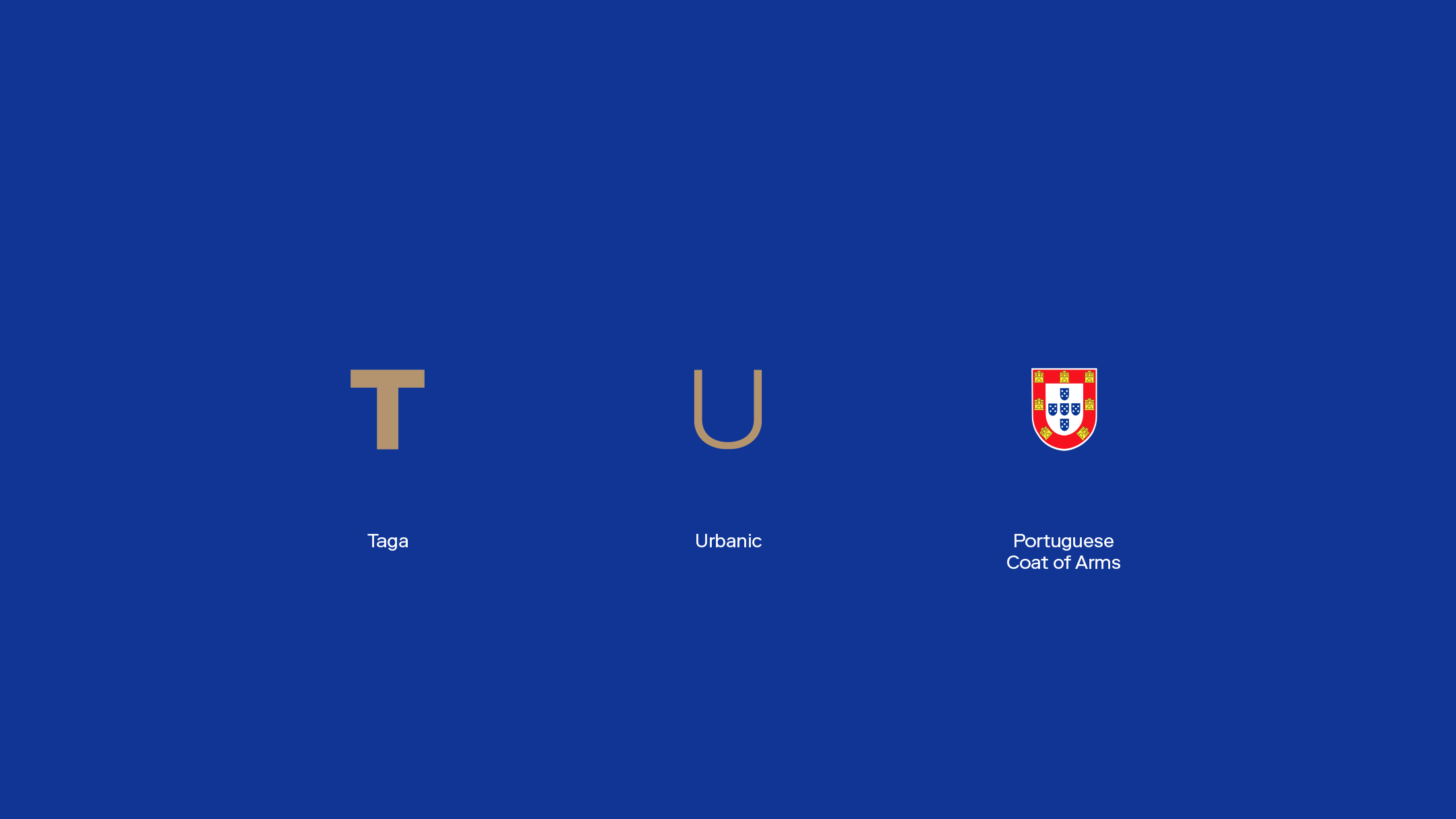 Nhdesign project Taga Urbanic: Demonstration of the inspirations behind the logo: T for Taga, U for Urbanic, and the Portuguese Coat of Arms.