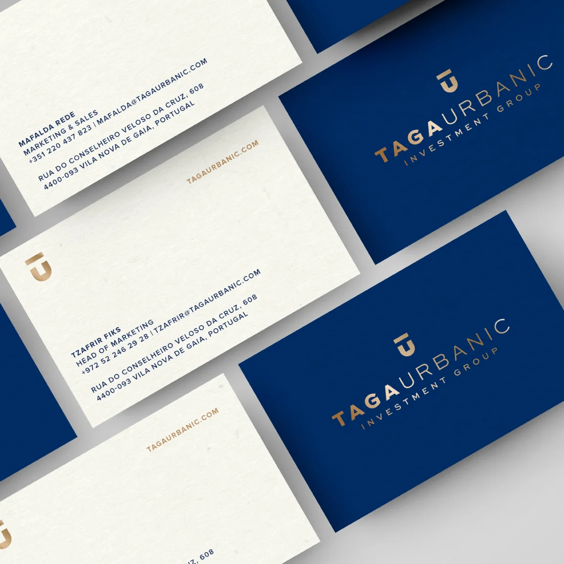 Nhdesign project Taga Urbanic: Front and back of Taga Urbanic business cards.