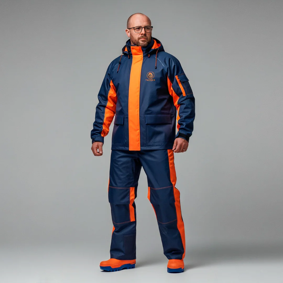 Projeto Telamar da Nhdesign: Modelo a usar um conjunto em laranja e azul da marca Telamar.