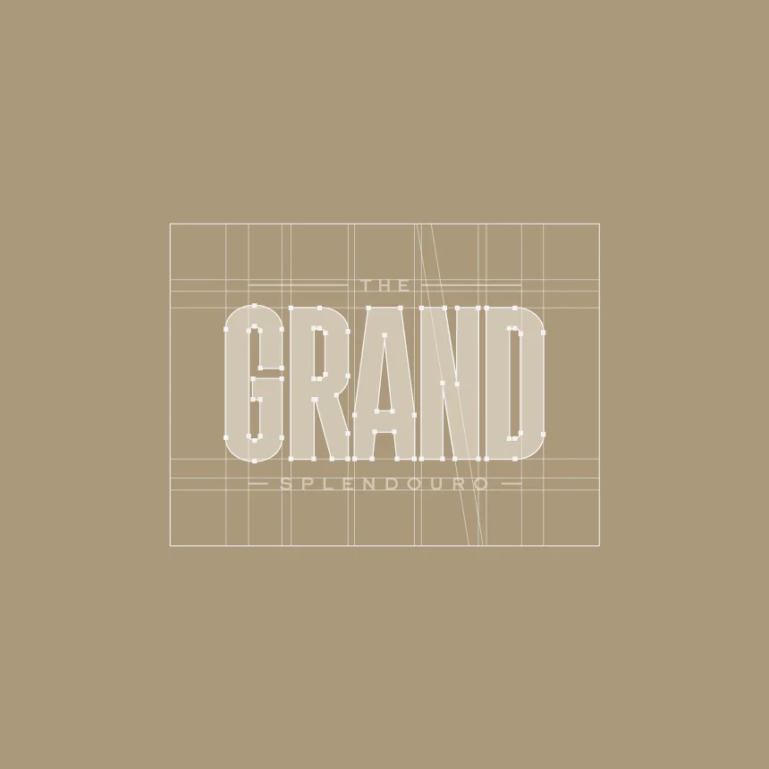 Projeto The Grand Splendouro da Nhdesign: grelha de construção do logo do The Grand Splendouro