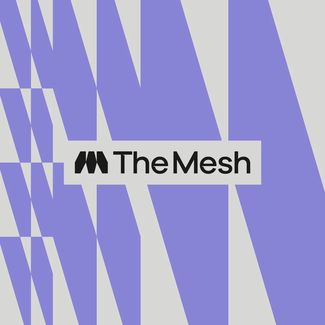 Projeto The Mesh da Nhdesign: Logótipo The Mesh com composição tipográfica dinâmica e grafismo modular