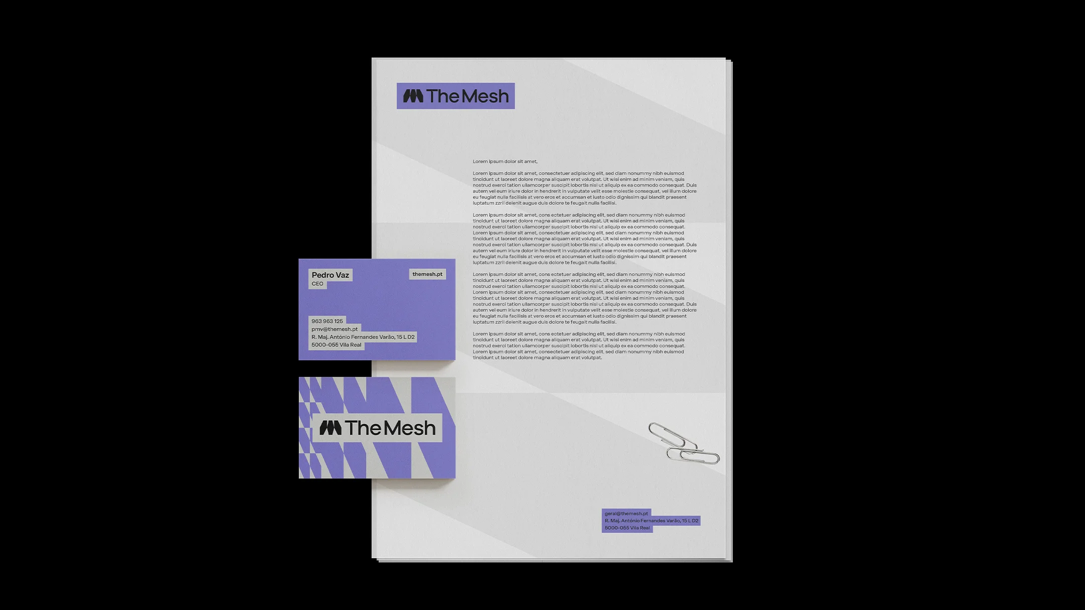 Projeto The Mesh da Nhdesign: Papel timbrado com identidade visual e hierarquia tipográfica clara