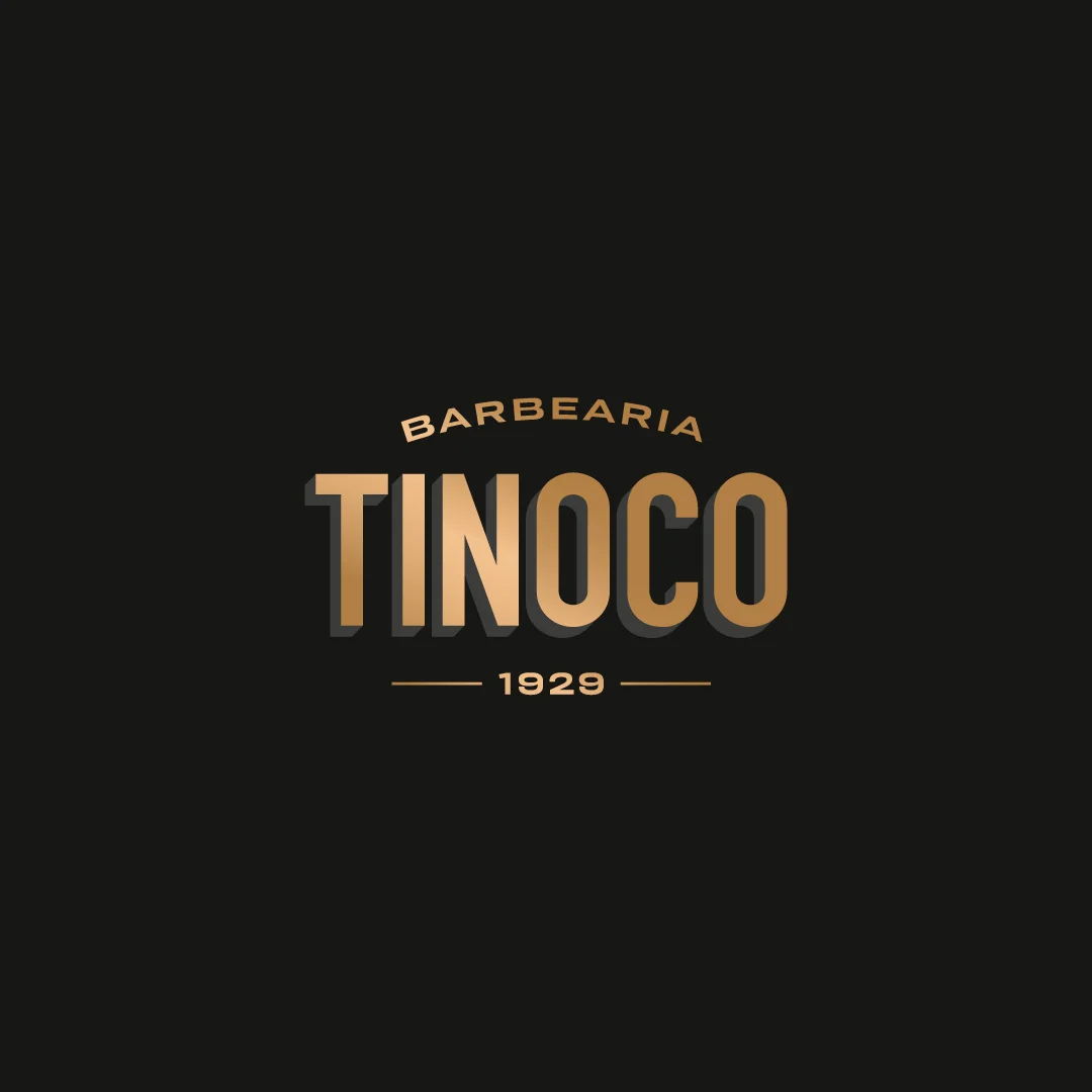 Nhdesign project Barbearia Tinoco: Tinoco logo over black background