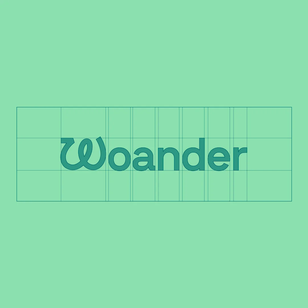 Projeto Woander da Nhdesign: Grelha de construção do logo da Woander