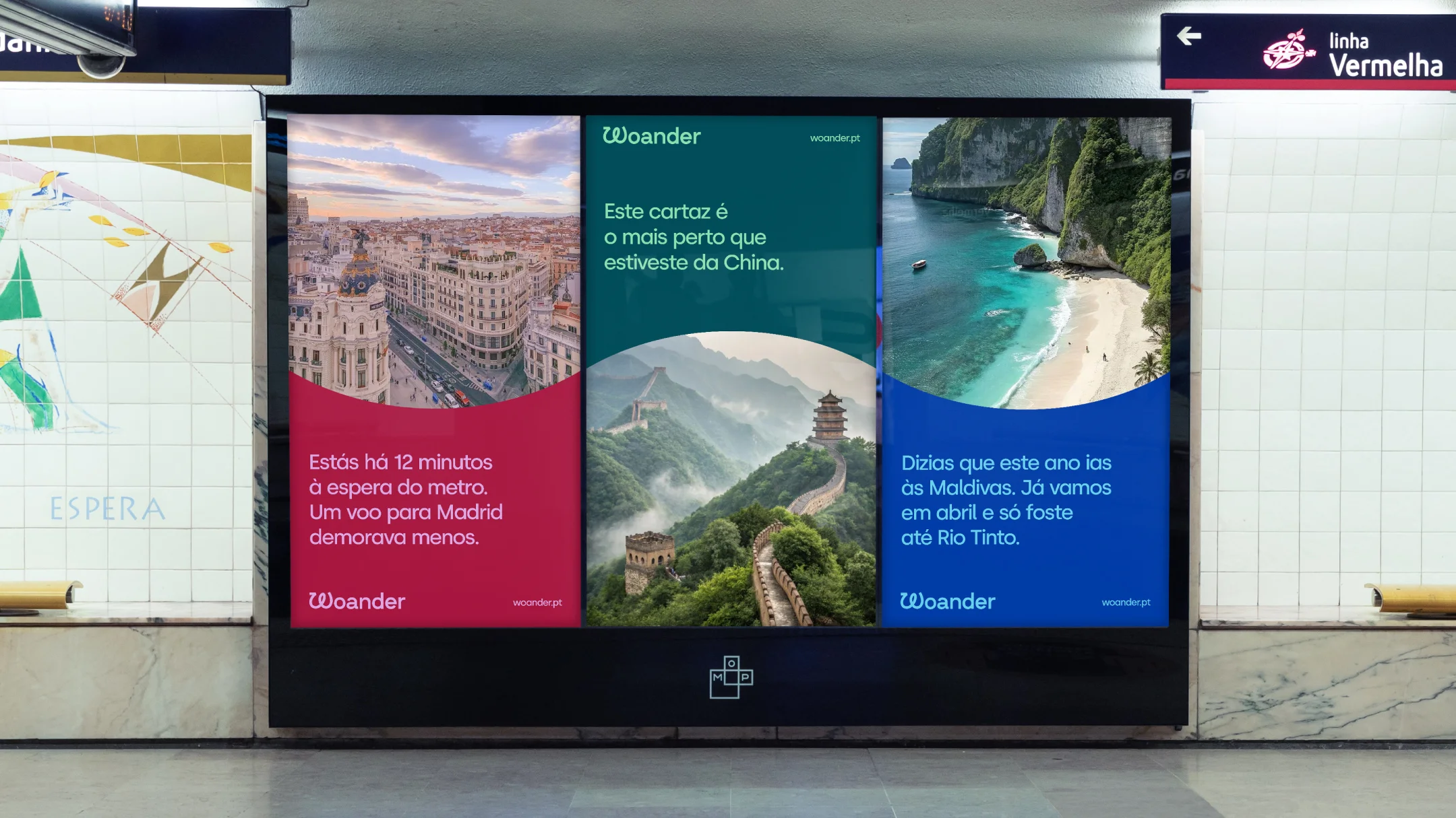 Projeto Woander da Nhdesign: Conjunto de três cartazes da Woander