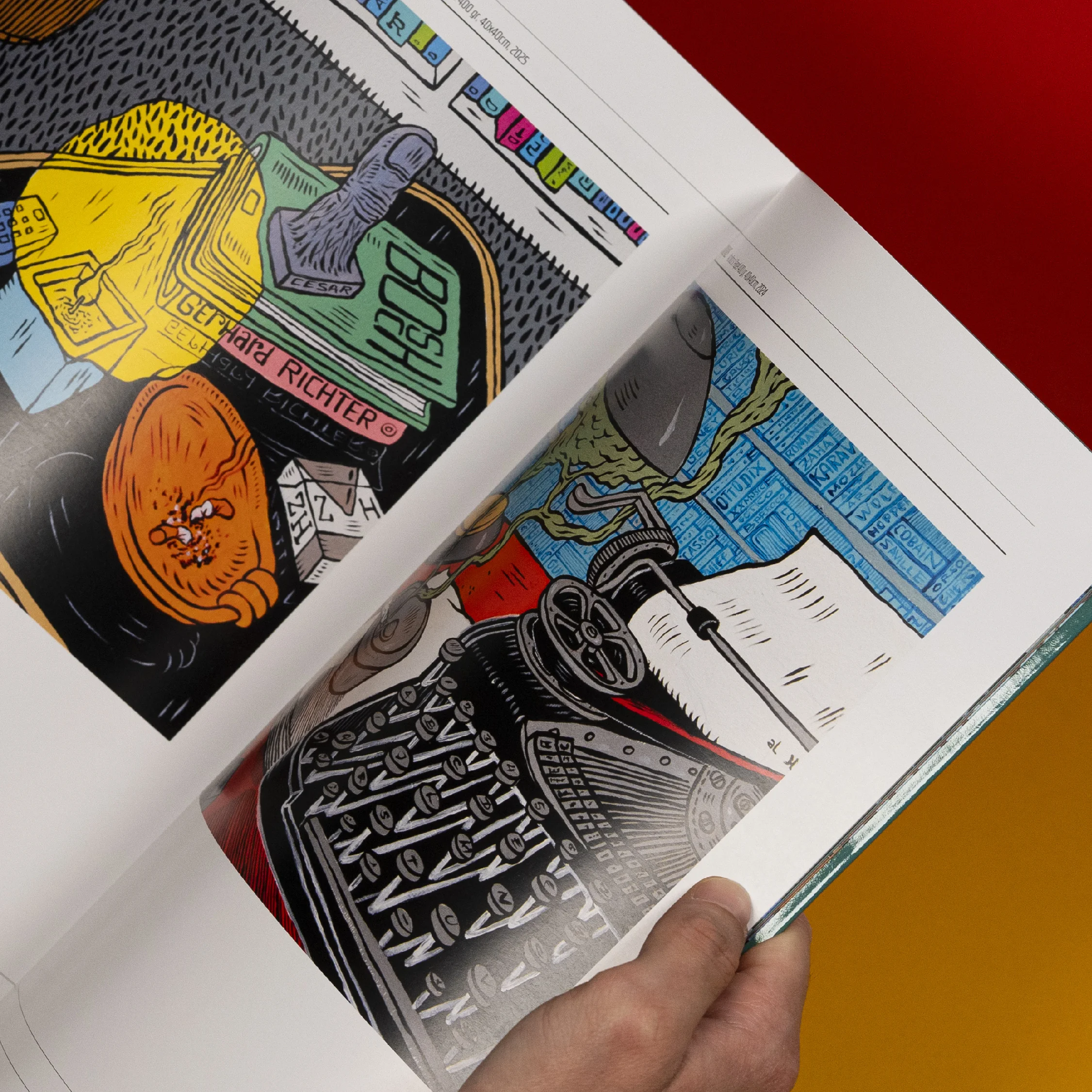 Nhdesign project A Casa: Open book displaying vibrant illustrations with expressive linework