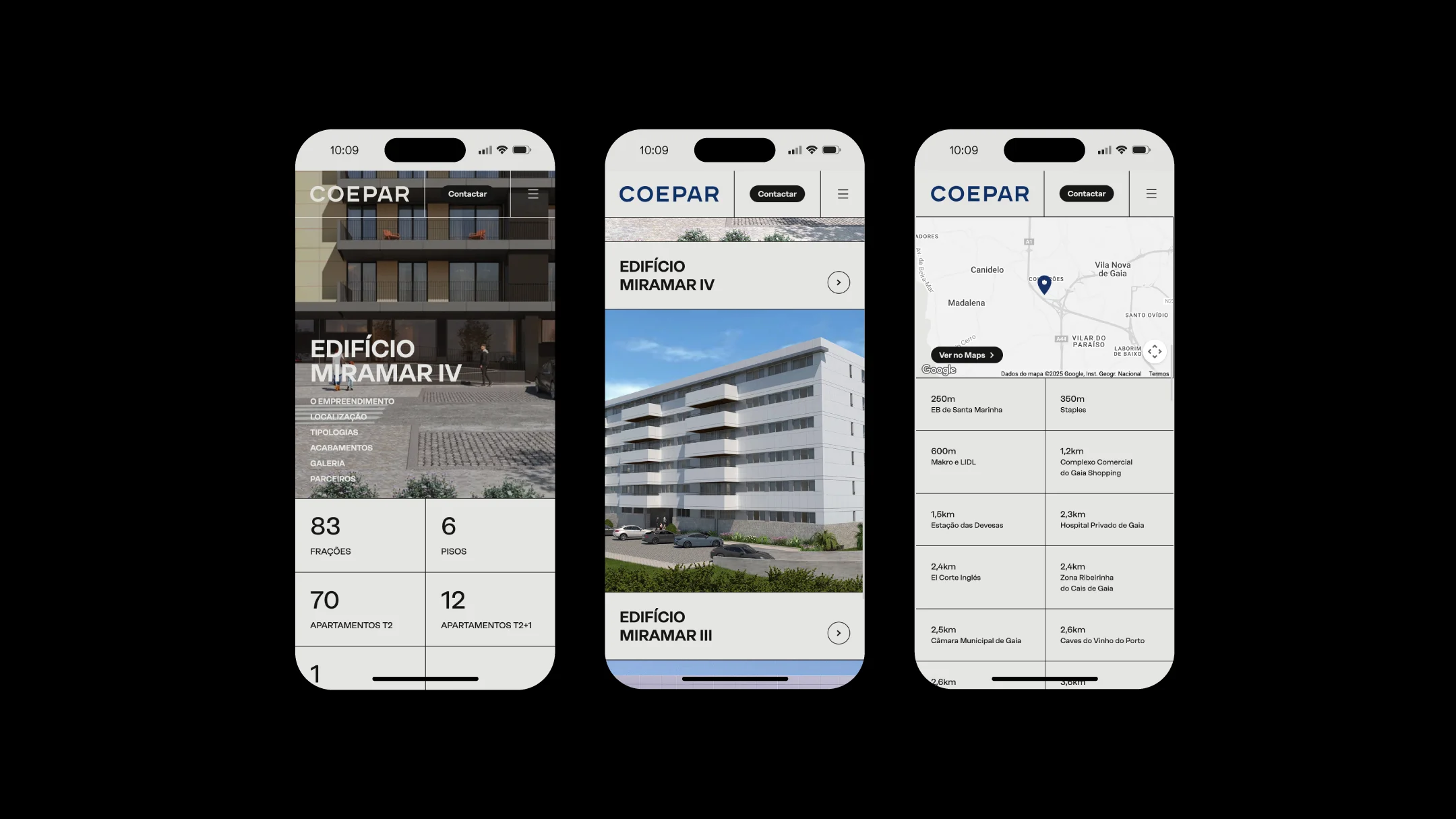 Nhdesign project Coepar: Multiple views of the COEPAR website adapted for mobile devices