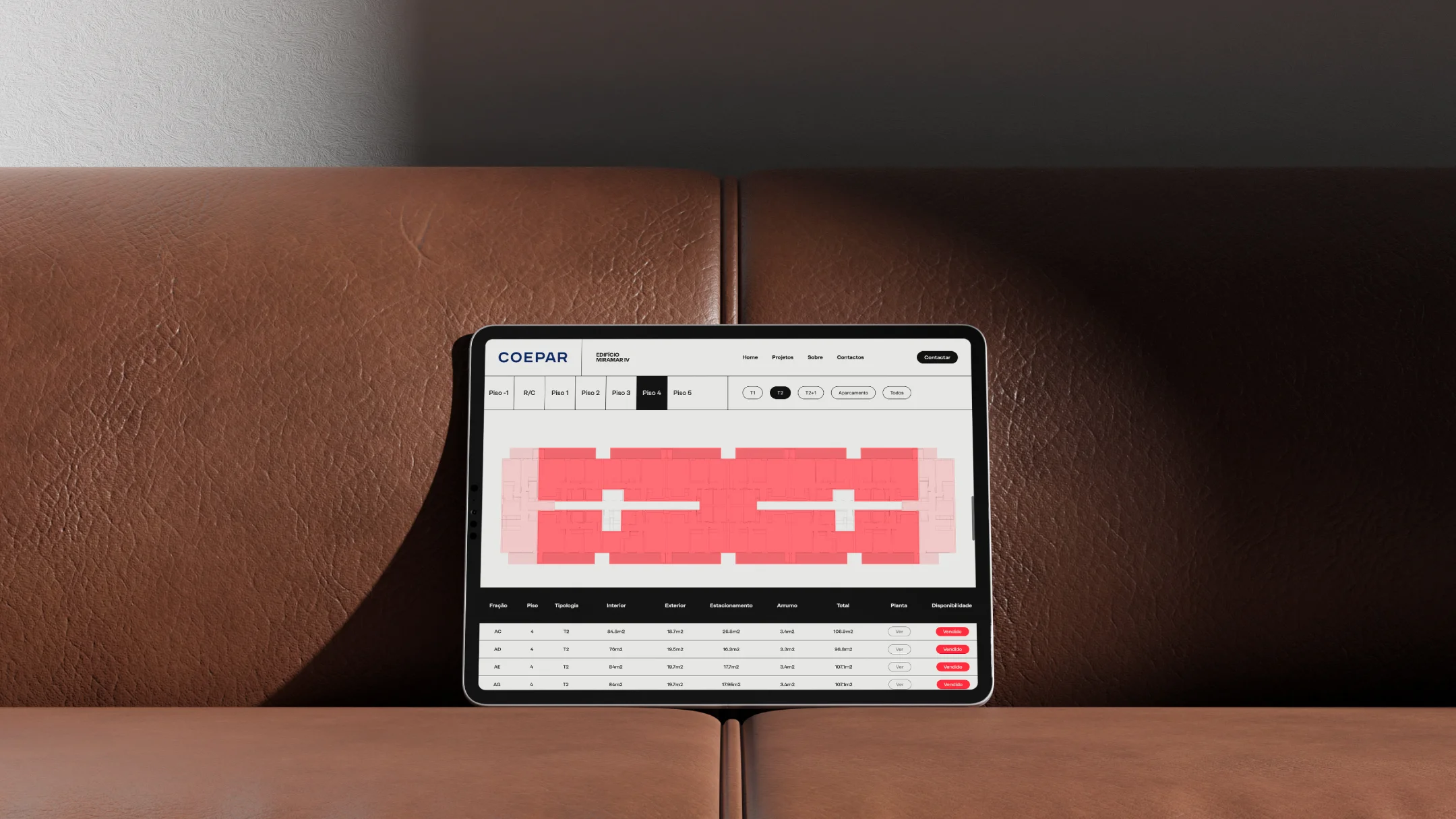 Nhdesign project Coepar: Tablet displaying the COEPAR digital interface with development floor plan