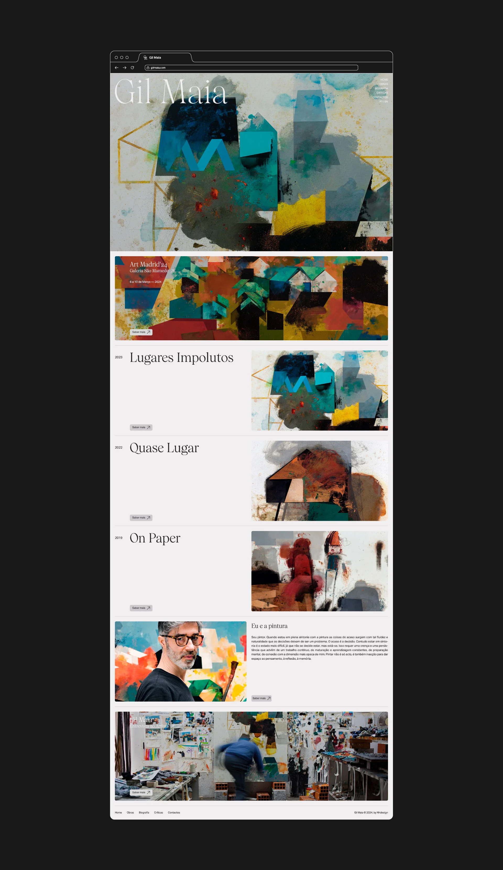 Nhdesign project Gil Maia: full page of the Gil Maia website on a black background