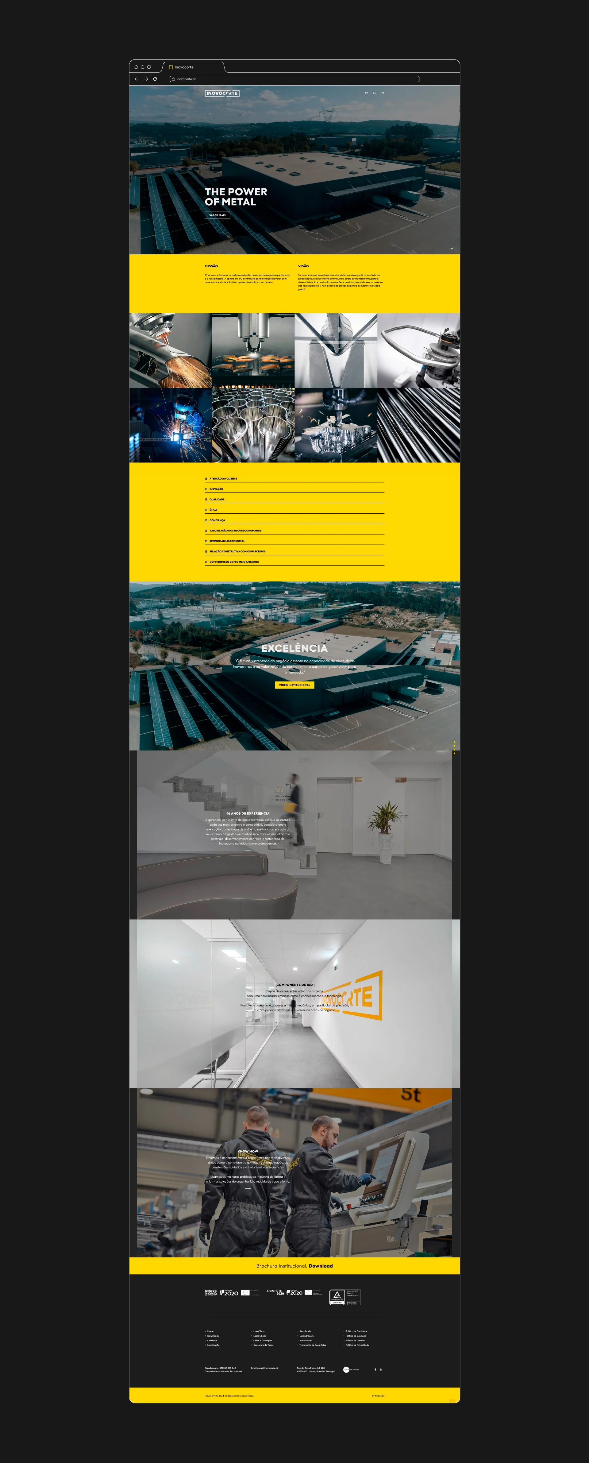 Nhdesign project Inovocorte: full page of the Inovocorte website on a black background