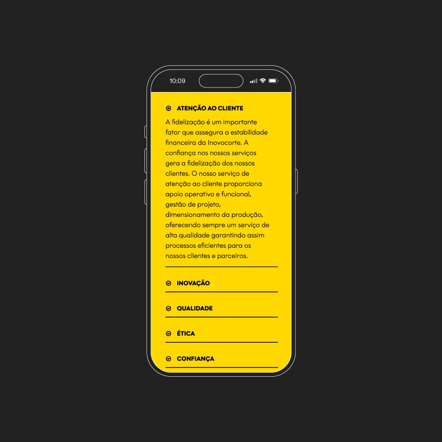 Nhdesign project Inovocorte: Responsive website on mobile
