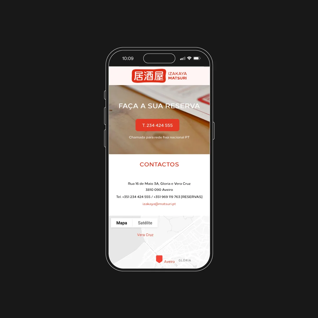 Projeto Izakaya Matsuri da Nhdesign: Site adaptado para telemóvel
