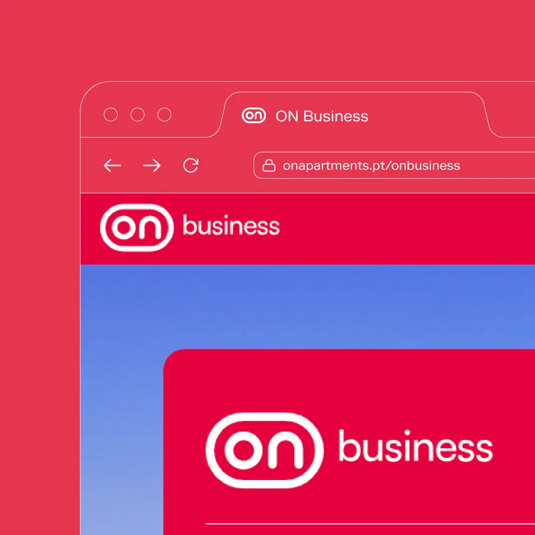 Projeto ON Apartments da Nhdesign: Página do ON Business com destaque para a identidade e navegação