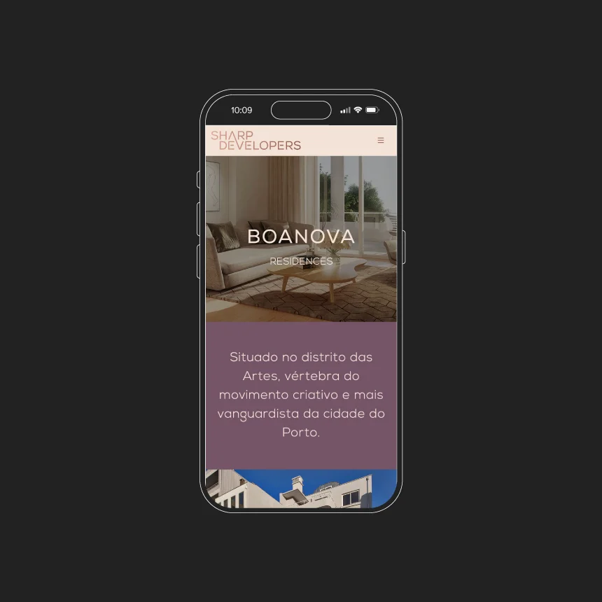 Projeto Sharp Developers da Nhdesign: Site adaptado para telemóvel