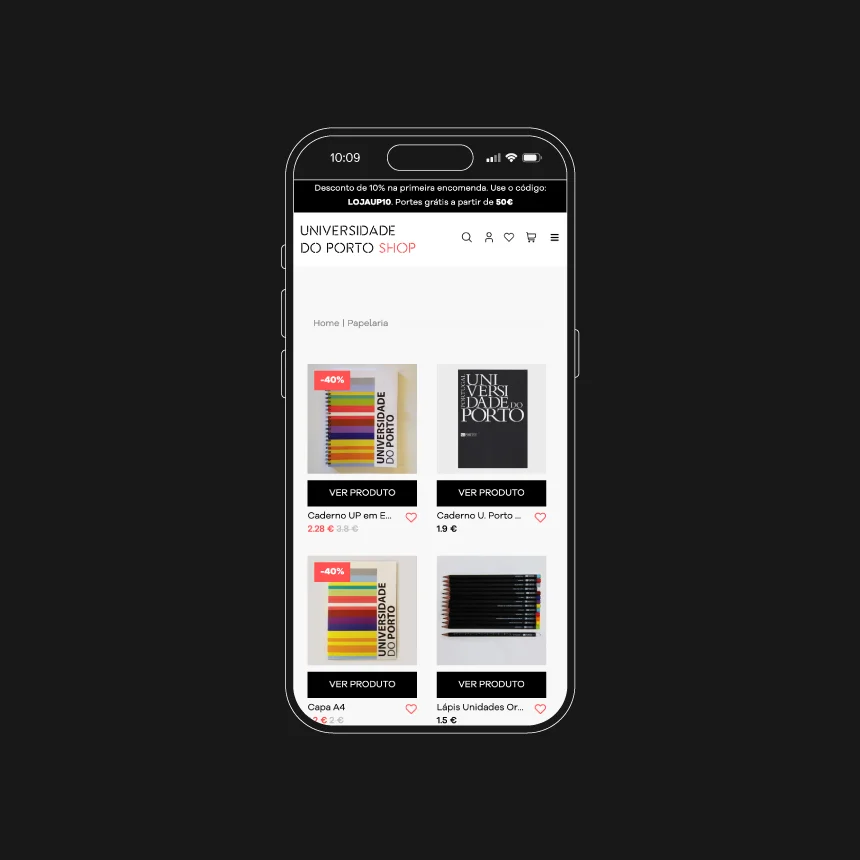Nhdesign project U.Porto - Loja UP: Responsive website on mobile